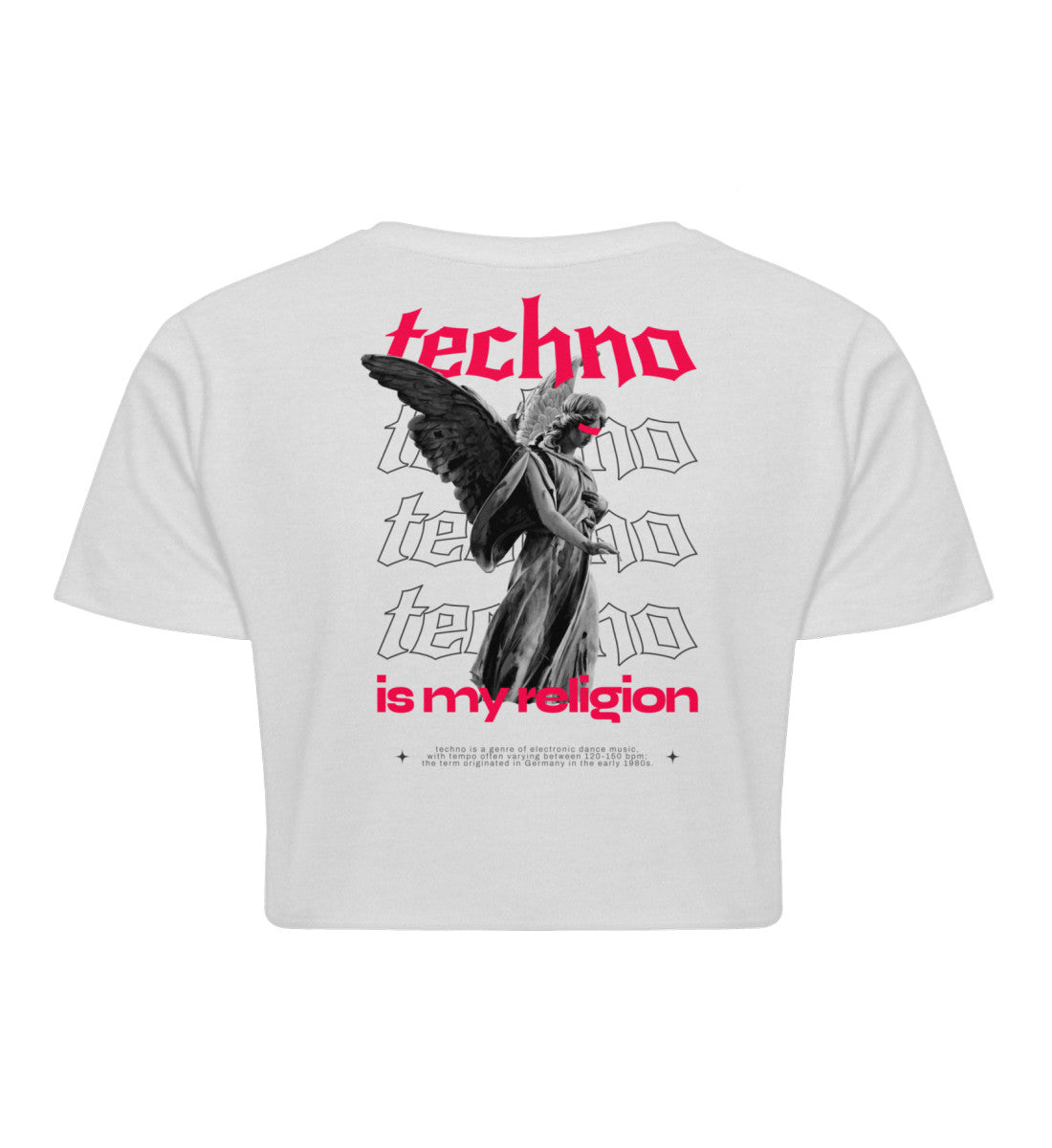TECHNO IS MY RELIGION - Backprint Bio Crop Top Damen